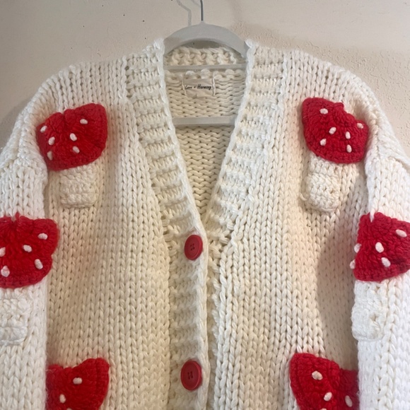 LOVE + HARMONY Chunky white whimsicle cardigan with Watermelon Slices SZ L - Picture 2 of 5